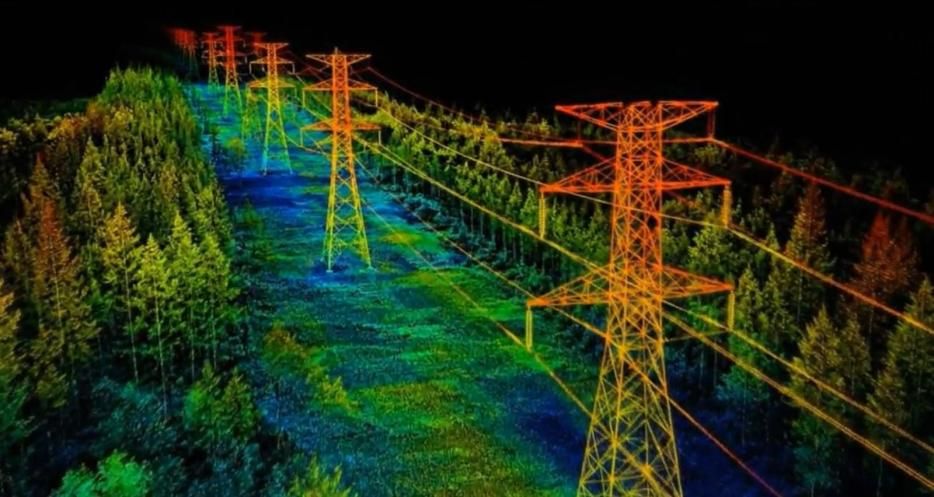 Nuvem de pontos LiDAR de linha de transmissão