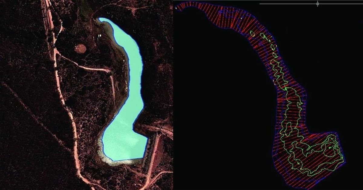 Seções batimétricas processadas sobre ortofoto